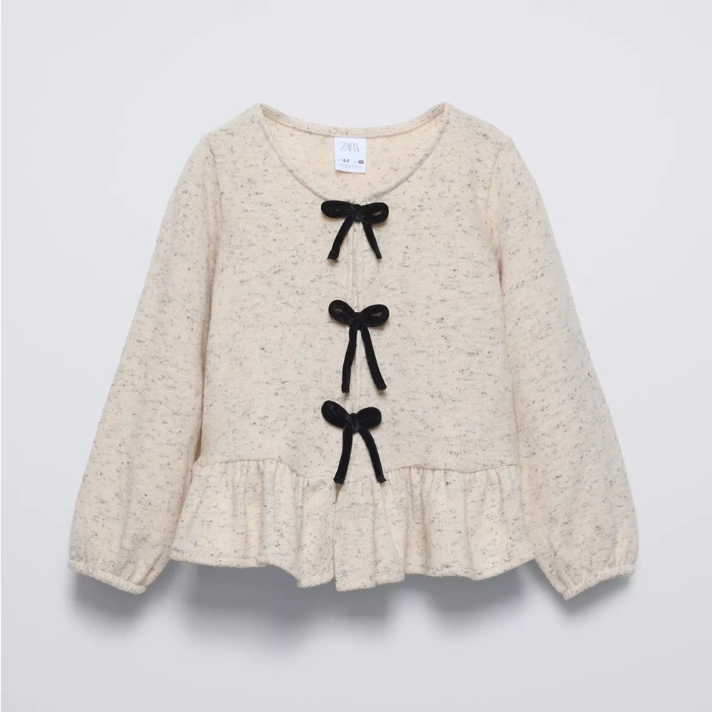 Zara Kids Beige Bow Sweater with Black Accents
